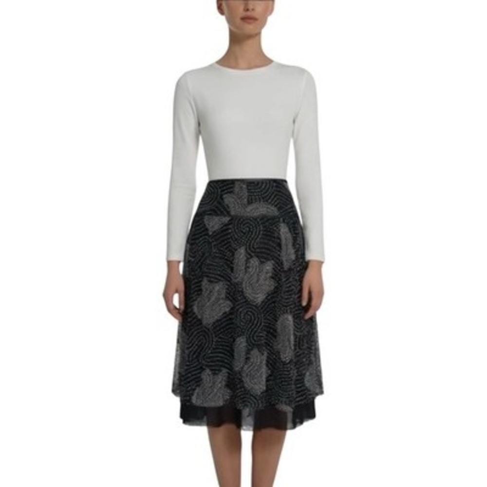 THE LIMITED Black White Floral Dot Silk Skirt Knee Length Women Size 10 Sheer VG